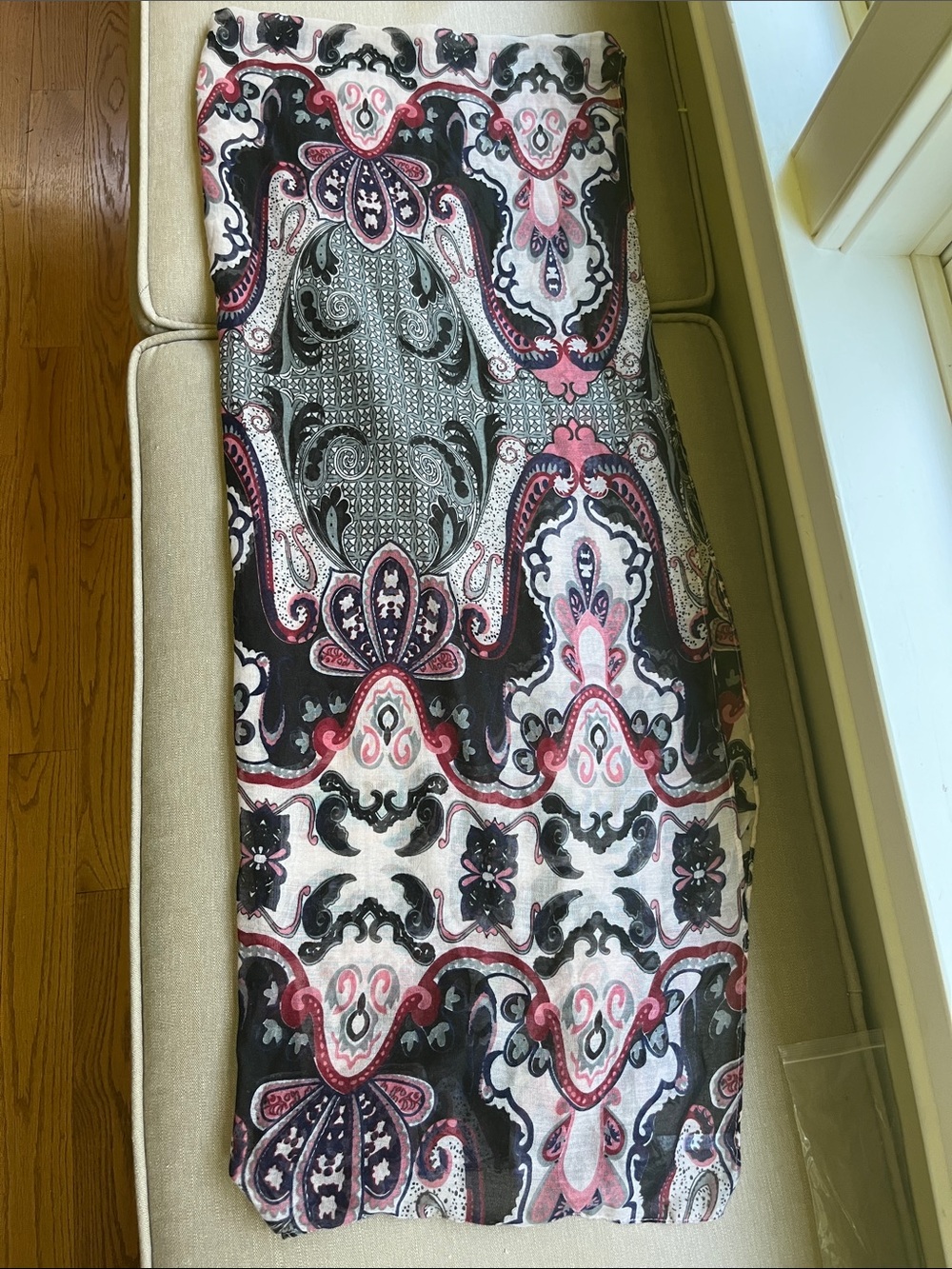 Pink Wine Black Gray Lightweight Paisley Scarf - Picture 3 of 4